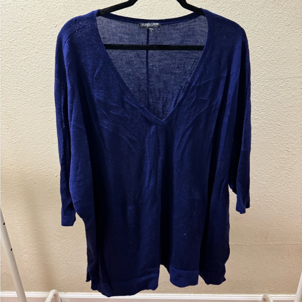 Eileen Fisher Blue V-Neck Sweater